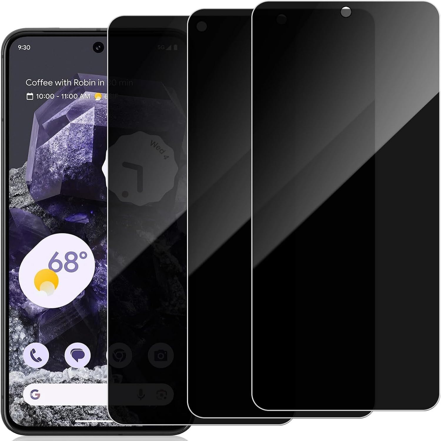DYNASCO 3 Pack Privacy Screen Protector for Google Pixel 8 6.2", 9H Hardness Full Coverage Anti-Spy Tempered Glass Film for Google Pixel 8 - NO Support Fingerprint Unlock/Anti-Scratch/Anti-Shatter