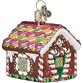 Old World Christmas Ornaments: Gingerbread Collection Glass Blown Ornaments for Christmas Tree, Gingerbread House, 20013, 2.25" x 2.25" x 2.25", Brown, Red, Green, White