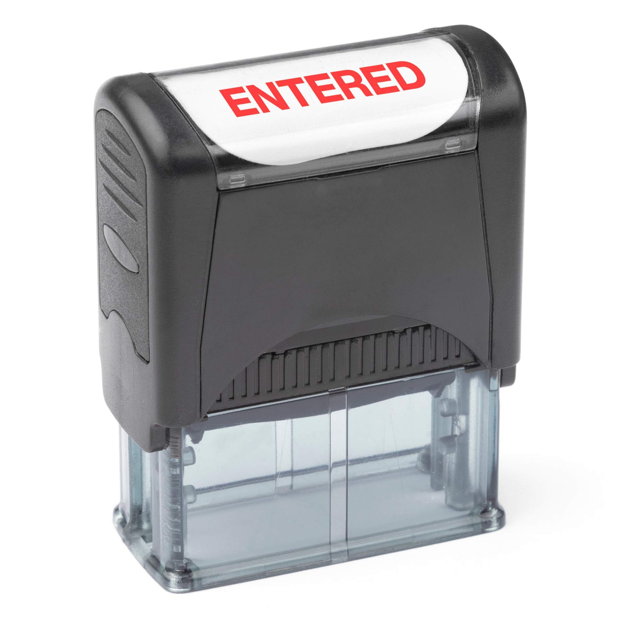 Self Inking Rubber Stamp, Refillable Red Ink Preinstalled - (9/16" x 1-1/2") (Entered)