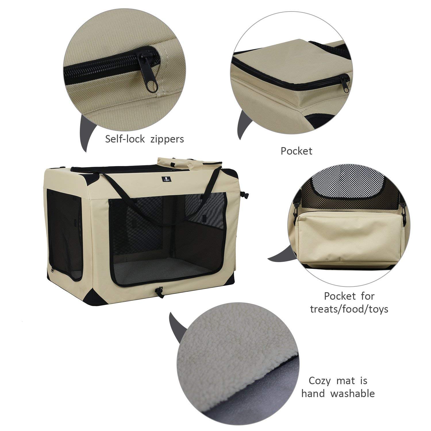 X-ZONE PET 3-Door Folding Soft Dog Crate, Indoor & Outdoor Pet Home, Multiple Sizes and Colors Available
