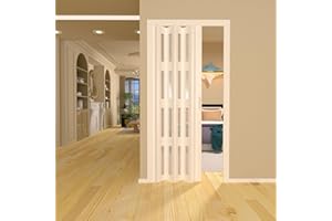 FIVAZ 24/30/32/36×80in PVC Waterproof Accordion Door, Light-Filtering & Private Folding Doors - No Bottom Track & Smooth Sliding Multifold Interior Doors, White & Cuttable