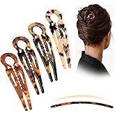 4PCS Prestige French Hair Pins Tortoise Shell Acetate Hairpins for Women - Elegant Styling Accessories for Buns Twist Updos U-Shaped Curved Serrated Anti-Slip Strong Grip Hair Clips (3.5 Inch, Small)