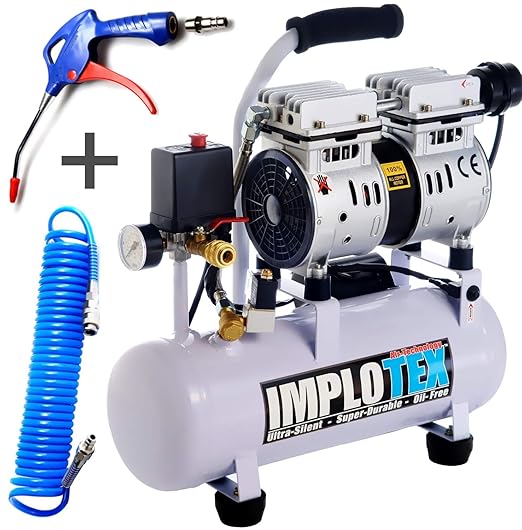 480W Silent Flüsterkompressor Druckluftkompressor 48dB leise ölfrei Kompressor inkl. Ausblaspistole und Druckluftschlauch IMP