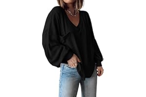 BTFBM Women's Ribbed Long Sleeve Tops 2025 Summer Spring Pullover Knit Casual V Neck Blouses Trendy Loose Fit Tunic Top