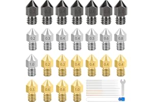 POJECITY 25PCS 3D Printer Extruder Nozzles Hardened Steel, Stainless Steel, Brass High Temperature Pointed Wear Resistant Nozzle 0.2 0.3 0.4 0.5 0.6 0.8 1.0 mm