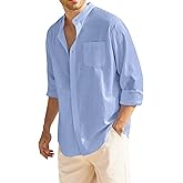 COOFANDY Men's Long Sleeve Cotton Linen Shirt Beach Button Down Shirts Casual Button Up Shirt Summer Yoga Tops with Pocket