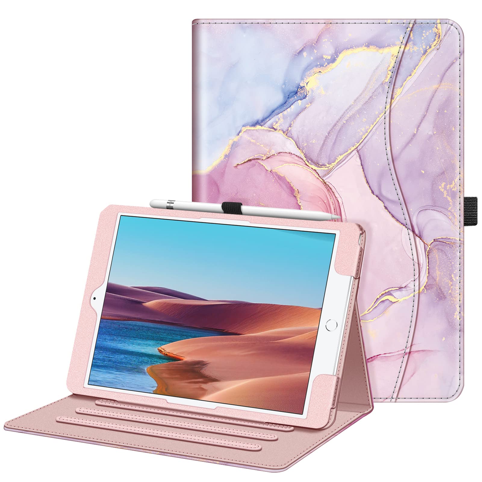 FINTIE Case for iPad 9th / 8th / 7th Generation (2021/2020/2019) 10.2 Inch - [Corner Protection] Multi-Angle Viewing Stand Cover with Pocket & Pencil Holder, Auto Wake Sleep, Glittering Marble