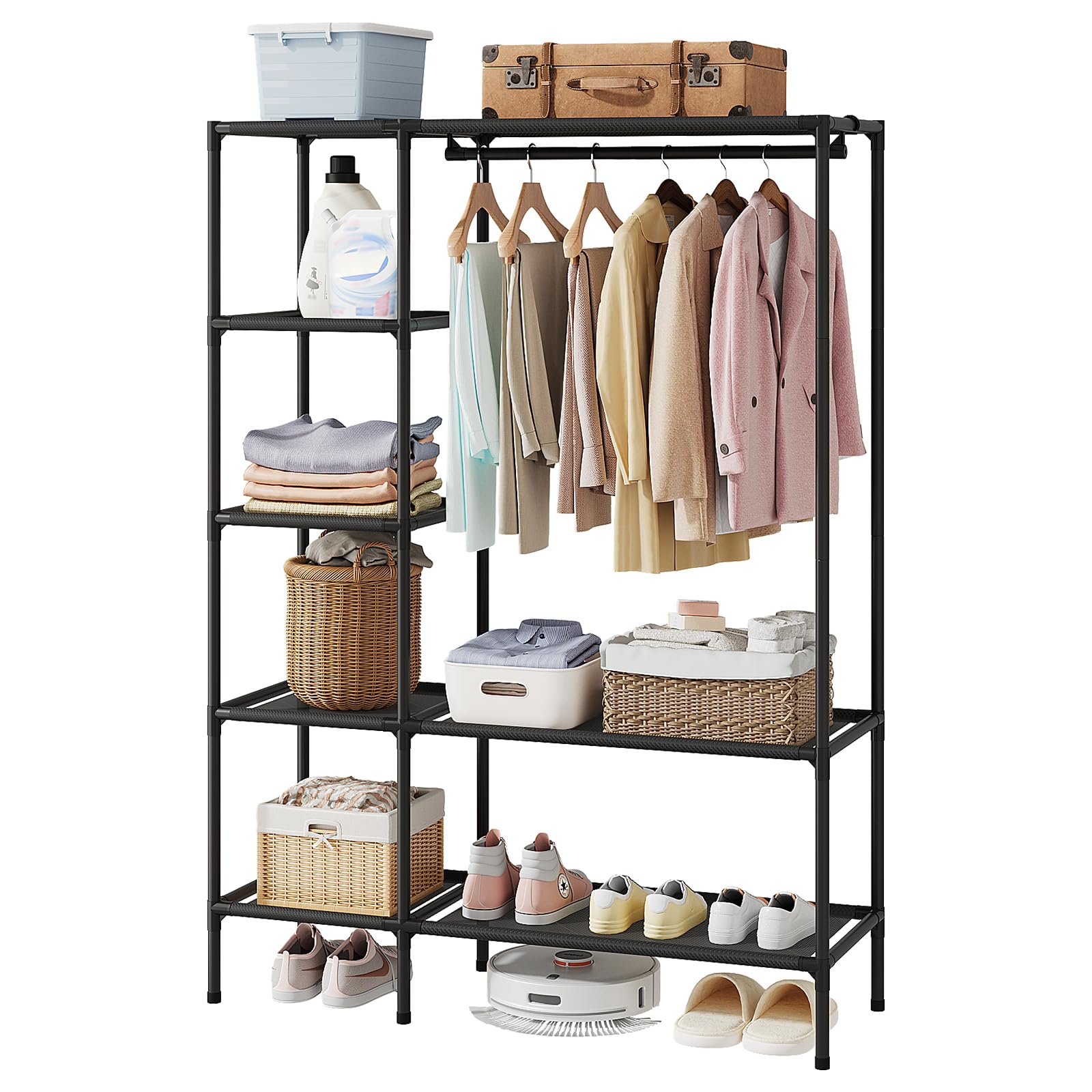 Photo 1 of Dttwacoyh Portable Wardrobe Closet for Hanging Clothes, Black, 70.79 x 50.2 x 17.48 Inches