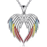 VNRIOW Rainbow Pride Pendant Necklace 925 Sterling Silver Angel Wings LGBTQ Gifts for Pride Month Women Men Bisexual Lesbian Gay