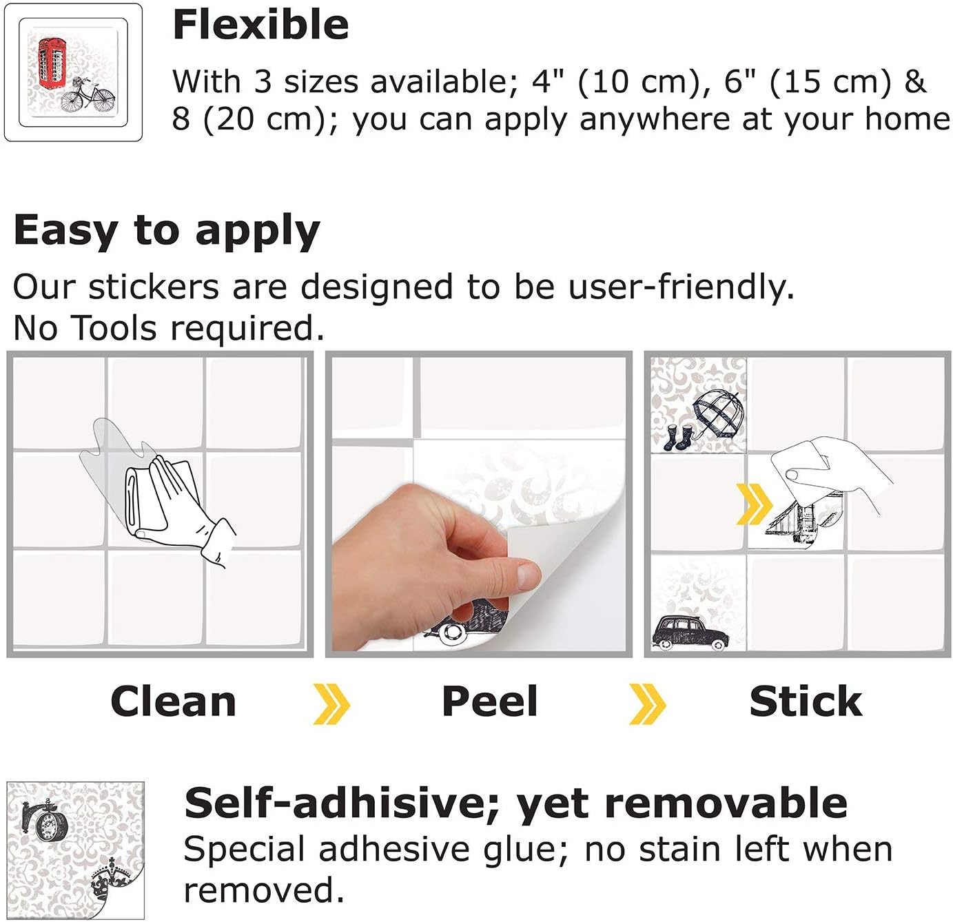 WALPLUS 24 Pcs 15cm(6") Tile Stickers Peel and Stick Backsplash Self-Adhesive Removeable Stick on Wall Vinyl Home Decoration DIY for Living Kitchen Bedroom Splashbacks - Image 5