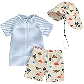 DuAnyozu Baby Boys Swimsuit Long Sleeve Rash Guard Swimwear Baby Boy Swim Trunk with Hat Set 3-Piece Toddler Bathing Suit
