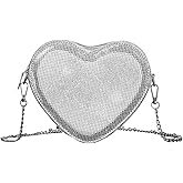 QWINEE Women's Sparkling Heart Shape Purse Novelty Mini Bag Chain Single Strap Evening Crossbody Handbags