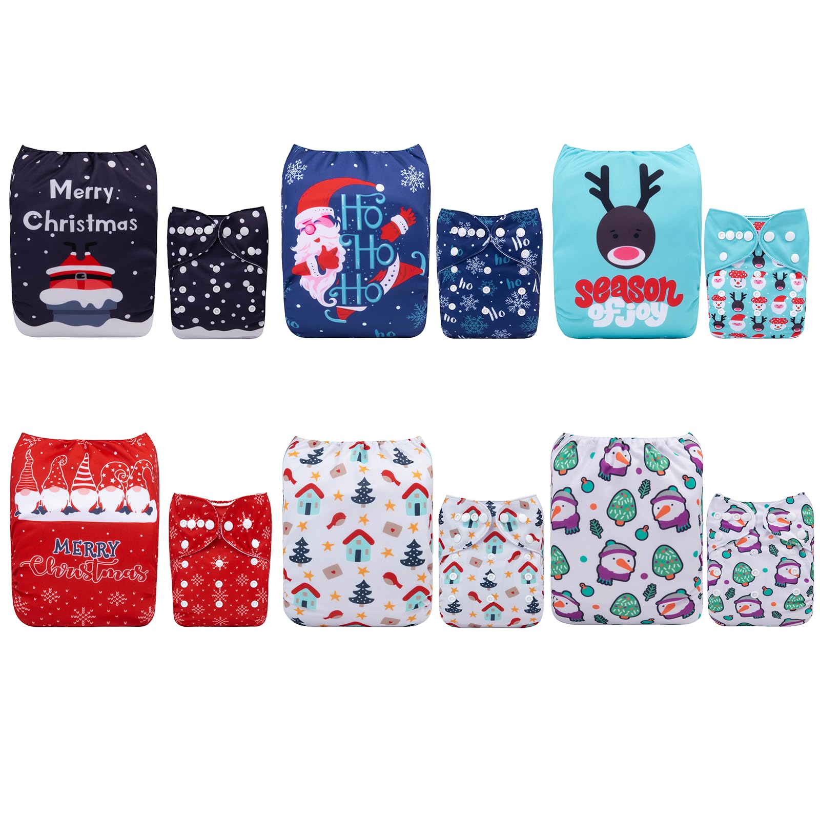 ALVABABY Christmas Baby Cloth Diaper 6 Pack with 12 Inserts One Size Cloth Diaper Covers Adjustable Washable Reusable for Baby Girls and Boys Image