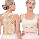 LuxuMach Back Brace Posture Corrector for Women & Men, Adjustable Full Back Support, Shoulder Straightener for Upper & Lower Back Pain Relief-Scoliosis, Hunchback, Waist Trainer (Medium, Beige)