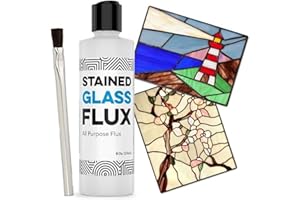 IMPRESA Liquid Zinc Flux for Stained Glass Supplies - 8 Oz Bottle - Water-Soluble Formula & Brush Included - Compatible with Copper, Zinc & Lead Foil for Stained Glass Soldering