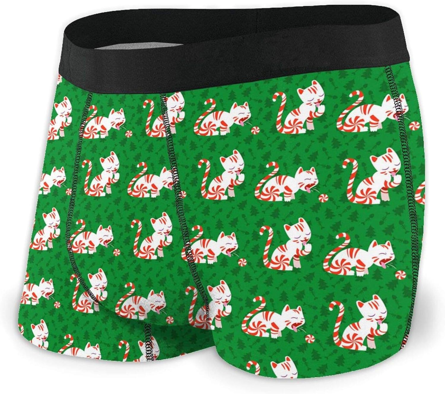 Cute Candy Cane Cat Men Breathable Boxer Brief Stretchy Underwear with Flex