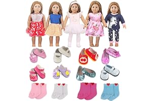 MSYO 18 Inch Doll Clothes & Accessories Bundle-19-Piece Fashion Doll Outfit Set with 5 Clothes,2 Shoes (8 Style Options) & 2 Socks,Girl Doll Accessories Gift for Kids, Role Play & Dress-Up