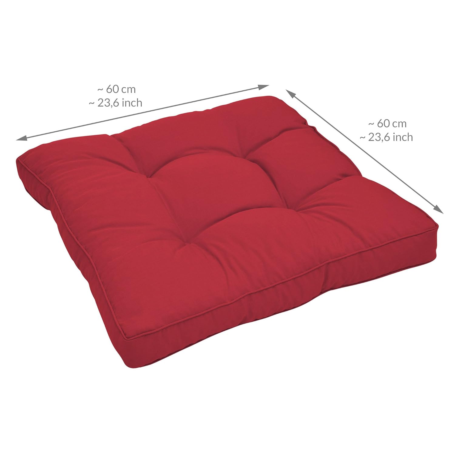 Beautissu Coussin lounge 60x60x10cm Rouge Pour Assise Idéal pour