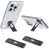 Phone Slim Kickstand, Ultra Thin Vertical and Horizontal 360° Rotating Universal Steel Metal Stable Stand Pocket Friendly Sticky Holder for iPhone Samsung Cellphone Case (Black 2-Pack)