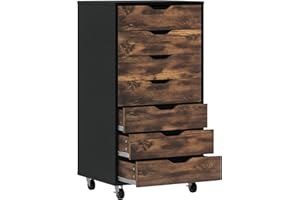 Vinsetto Vertical Filing Cabinet, 7-Drawer File Cabinet, Mobile Office Storage Cabinet with Wheels for Home Office, Rustic Br