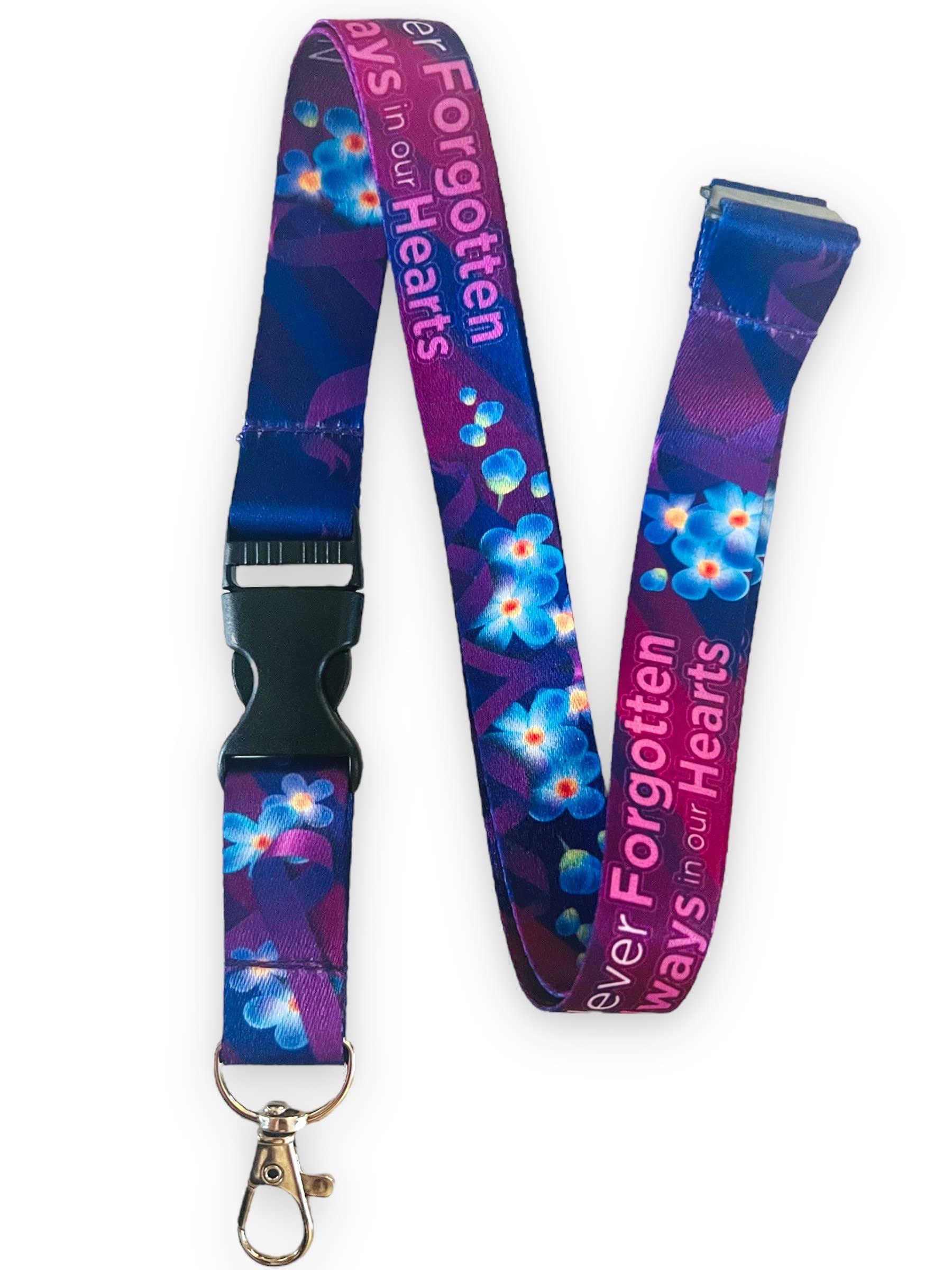 Alzheimer's/Dementia Forget Me Not Flower Memorial Lanyard - Never Forgotten Always in Our Hearts