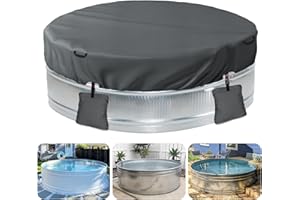Sobana 7-8 ft Steel Round Stock Tank Pool Cover - Heavy Duty Waterproof Covers for Trough Pool, Wire Rope & Winch Design Increase Stability - Grey