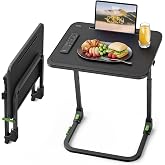 SAIJI Easy Folding TV Tray Table Adjustable TV Dinner Tray | No Assembly Required, Leather Surface, Metal Frame, Extra Large, Sturdy and Stable, for Laptops and Eating on Couch &amp; Bed