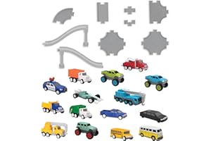 Driven by Battat – 61-Piece Pocket Playset with 15 Mini Cars, Track, Ramp & Accessories – Durable Vehicle Playset for Kids Ages 3+ – Great for Imaginative Play & Gift Giving