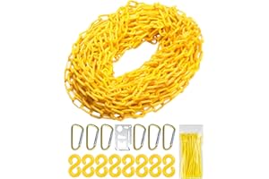 INPARALLUV Yellow Plastic Chain - 50 32 65 Feet Plastic Safety Barrier Chain for Crowd Control, Parking Barrier and Delineator Post with Base - Safety Security Chain with Accessories
