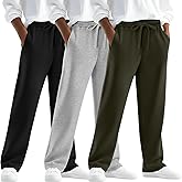 LessonZoo 3 Pack Boy's Sweatpants Straight Leg Athletic Open Bottom Pants High Waisted Drawstring Active Joggers with Pockets