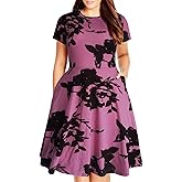 Nemidor Women's Round Neck Long Sleeve Casual Plus Size Fit and Flare Midi Dress with Pocket NEM169