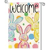 AVOIN colorlife Easter Bunny Rabbit Garden Flag 12x18 Inch Double Sided Outside, Polka Dots Welcome Spring Yard Outdoor Flag