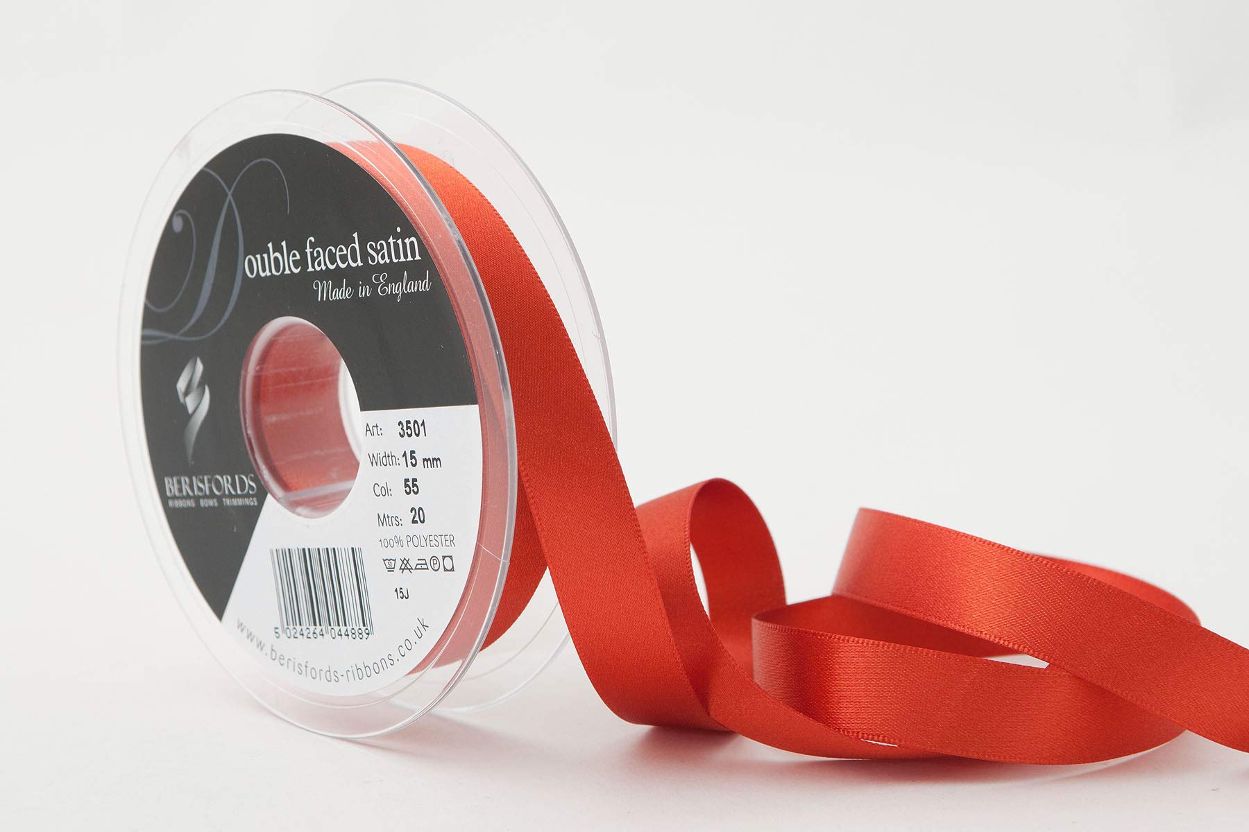 Berisfords Double FACE Poly Satin Ribbon, Rust, 15 mm