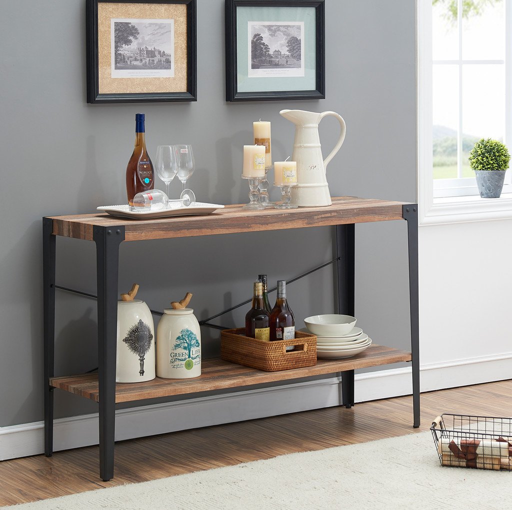 O&K Furniture Industrial Rustic 2Tier Occasional Console Sofa Table for Living Room & Entryway