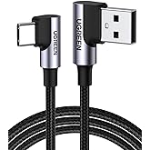 UGREEN USB to USB C Cable 90 Degree USB C Fast Charging Cord Compatible with iPhone 16/16 Plus/16 Pro/16 Pro Max/15/Samsung Galaxy S10/S10+/Pixel 7/6a/LG G8/G7/Pixel/Switch, etc. 10FT