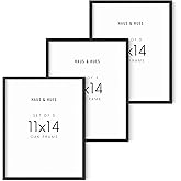 HAUS AND HUES 11"x14" Black Oak Wood Frames Set of 3-11x14 Poster Frame Black, 3 Poster Frame Set of 3, 11x14 Frame 3 Pack, 11 x 14 Frame Art, Certificate Frames