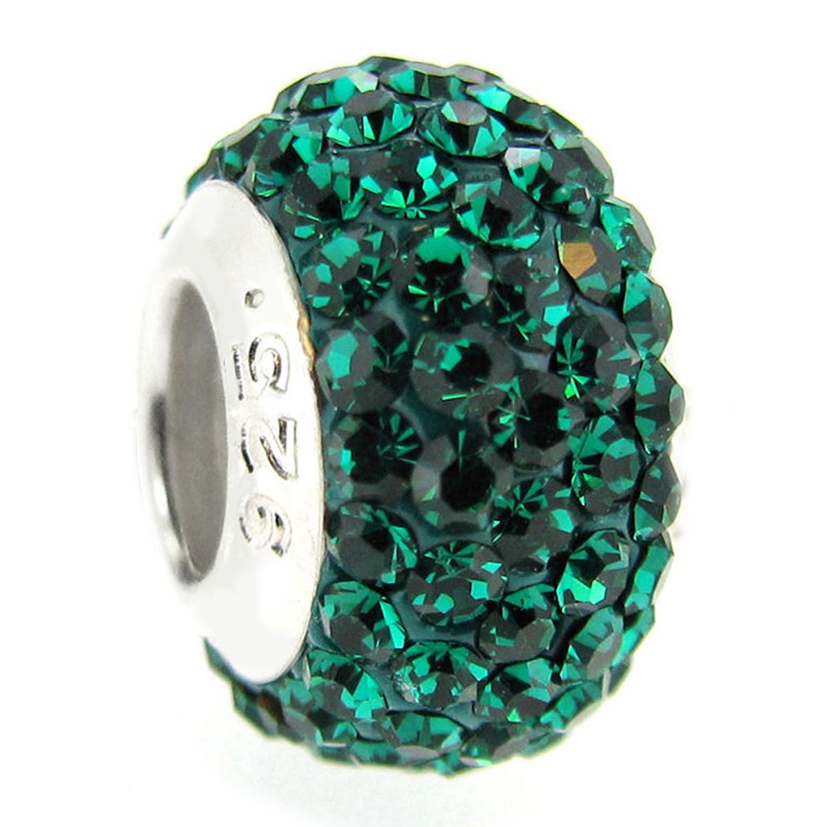 Queenberry Sterling Silver May Synthetic Birthstone Round Green Crystal European Style Bead Charm