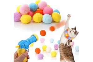 Aiersa Cat Toy Ball Launcher, Plush Ball Shooting Gun with 20 Pom Pom Balls, Interactive Indoor Cat Fetch Toy