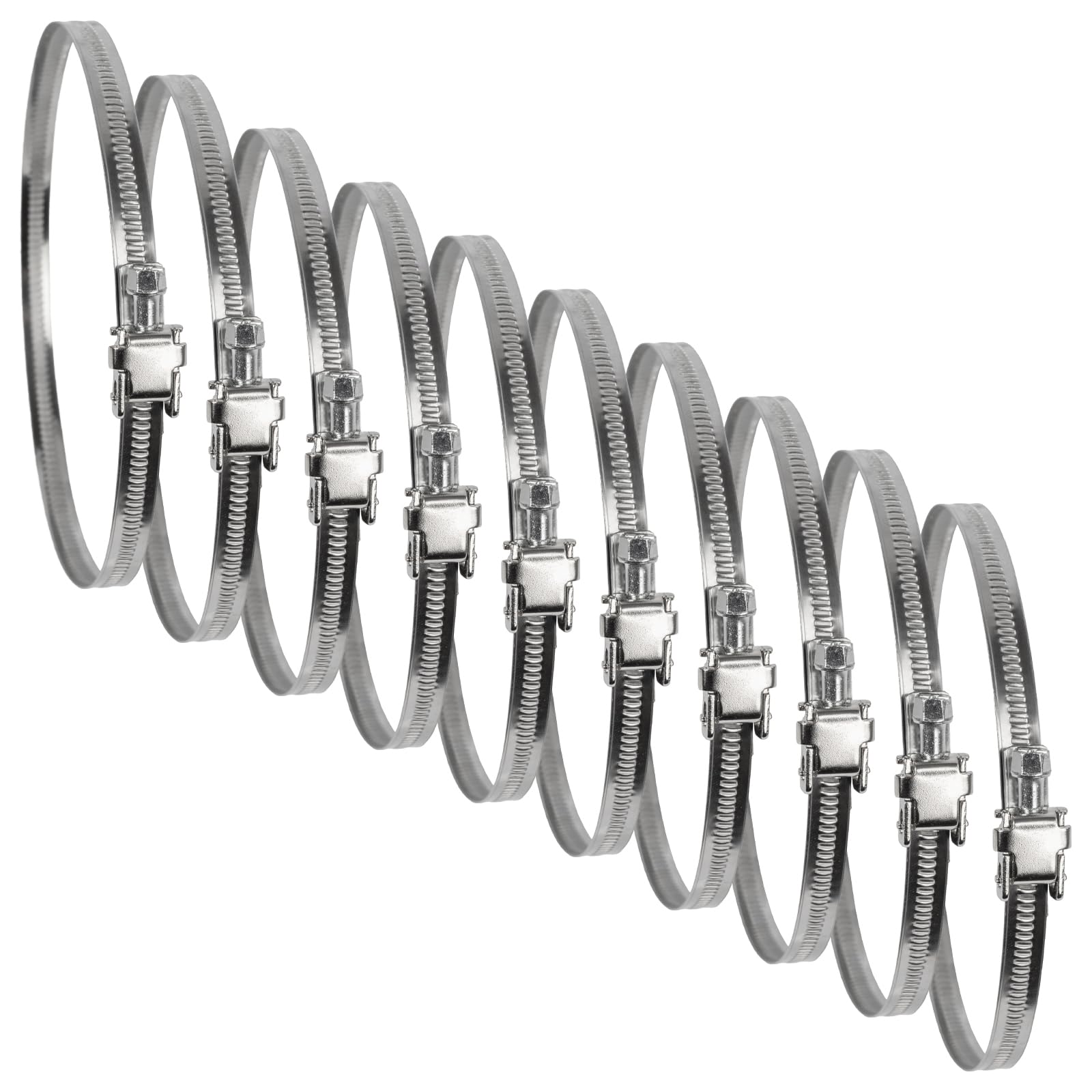 Repa Market 5" Inch Ducting Clamp - 10 Pack Adjustable Stainless Steel Hose Clamps - Silver