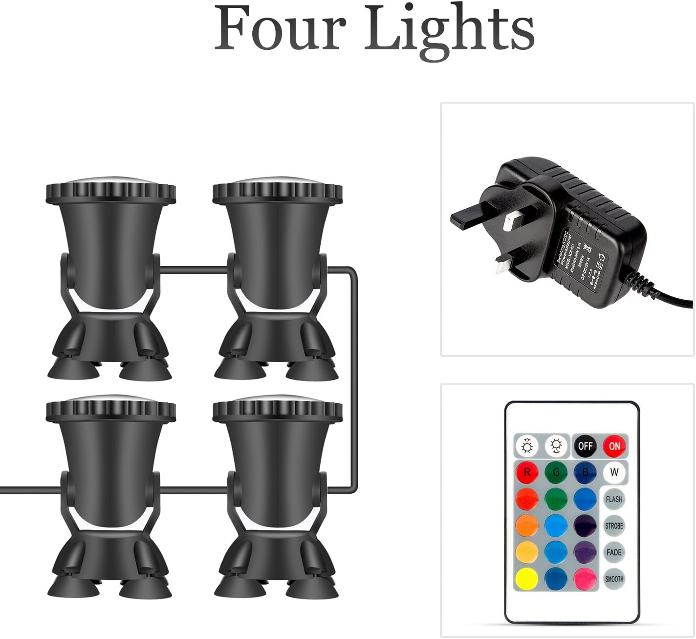 Mpanda LED Underwater Spotlight, 12W Multi-color Changing Waterproof Decoration & Lighting Landscape Led Spotlight for Aquarium Fish Tank, Swimming pool, Garden Fountain etc (four lights)