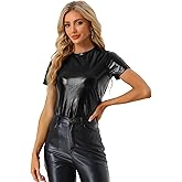 Allegra K Women's 80s Disco Outfit Party Club Sparkly Rainbow Metallic Top