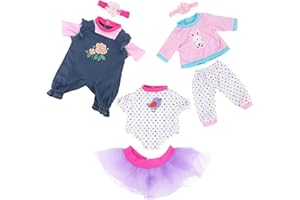 ECORELF 3 Sets Baby Doll Clothes for 14-18 Inch Dolls, 16 Inch Baby Doll Clothes Dresses and Accessories Outfits for New Born 15 Inch Baby Dolls(No Doll)