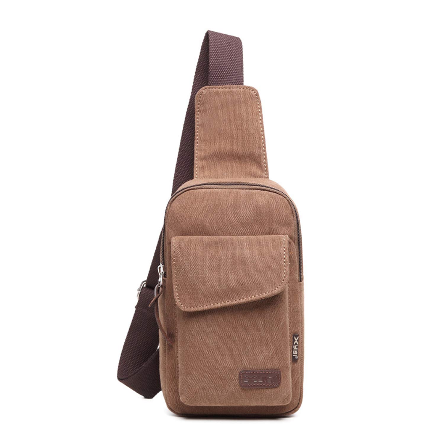FANDARE Sling Bag Men Chest Pack Multipurpose Crossbody Shoulder Bag One Strap Backpack Canvas Lightweight Messenger Bag for Travel Hiking Cycling Camping Brown