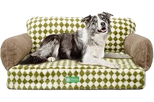 MEWOOFUN 34.6" Orthopedic Dog Bed Sofa for Small Medium Dogs, Egg- Foam Dog Couch with Removable Washable Cover and Non-Slip Bottom (Large, Green)