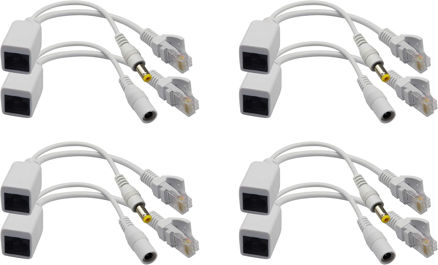 zdyCGTime Passive PoE Injector and PoE Splitter Kit with RJ45 Ethernet and Power via DC 5.5x2.1 mm F/M Adaptor Connector(White 4 works