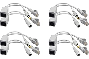 zdyCGTime Passive PoE Injector and PoE Splitter Kit with RJ45 Ethernet and Power via DC 5.5x2.1 mm F/M Adaptor Connector（Whit