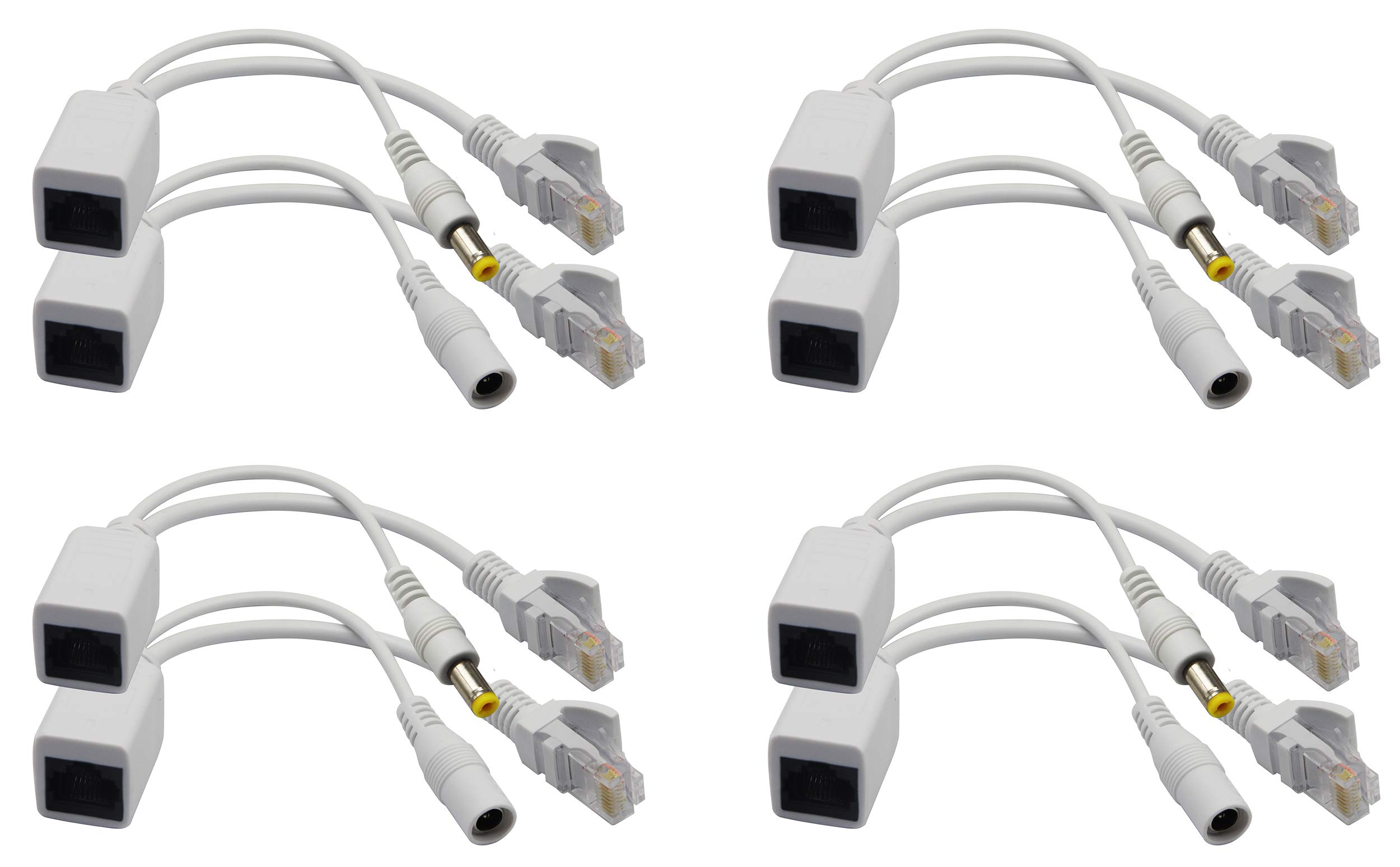 zdyCGTime Passive PoE Injector and PoE Splitter Kit with RJ45 Ethernet and Power via DC 5.5x2.1 mm F/M Adaptor Connector（White 4 Pairs
