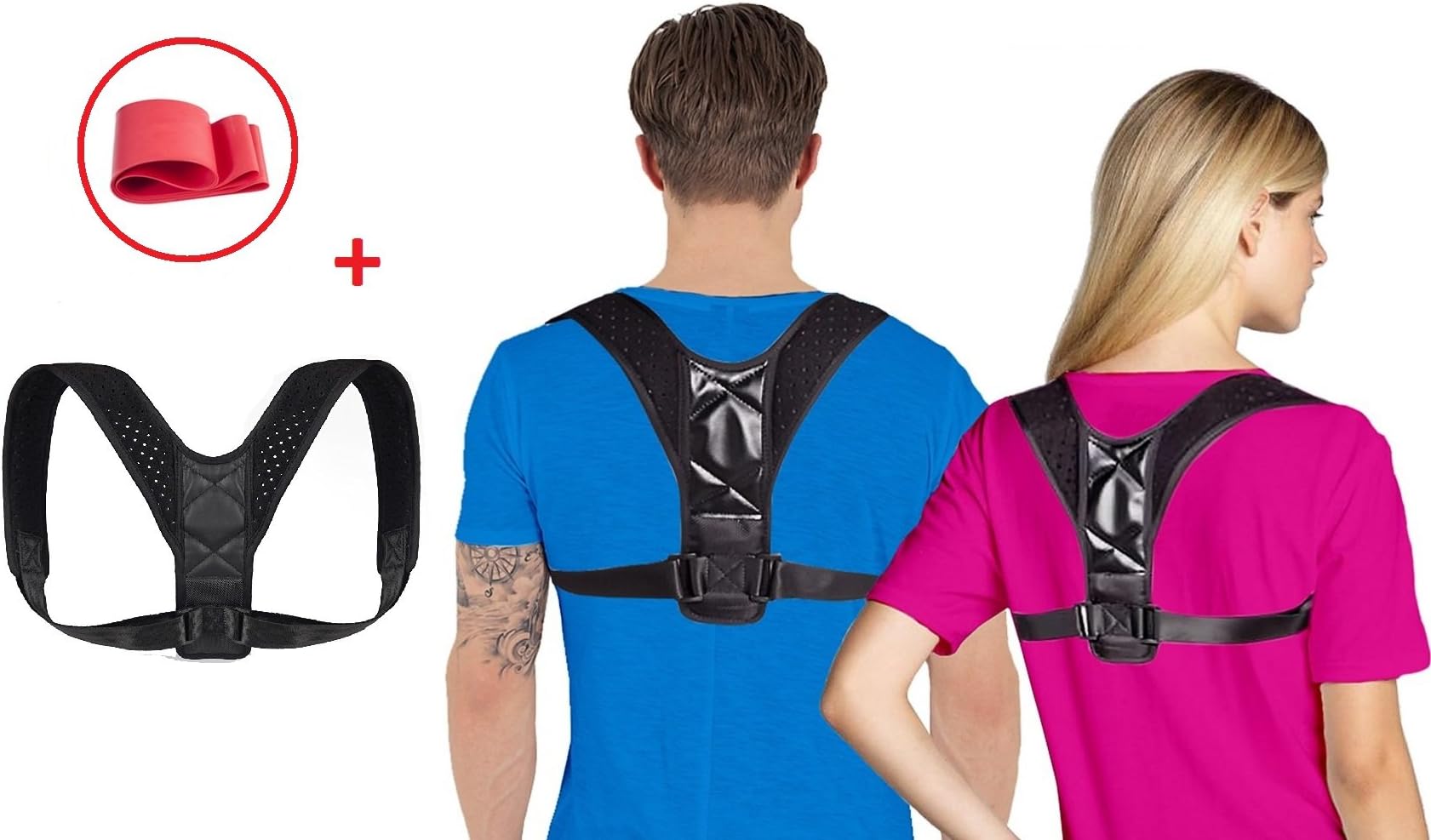 Back Posture Corrector for Women & Men | Fully Adjustable Clavicle Brace | One Size Fits All | Improves Bad Posture | Resistance Band Included | for Lower and Upper Back Pain