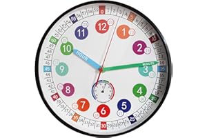 SYOYUEX Learning Time Clock for Kids ，10Inch Colorful Clock Face Silent Clocks，Décor at School,Bedroom,Kitchen,Classroom,Clear Digital Wall Clock for Kids Room (Black)