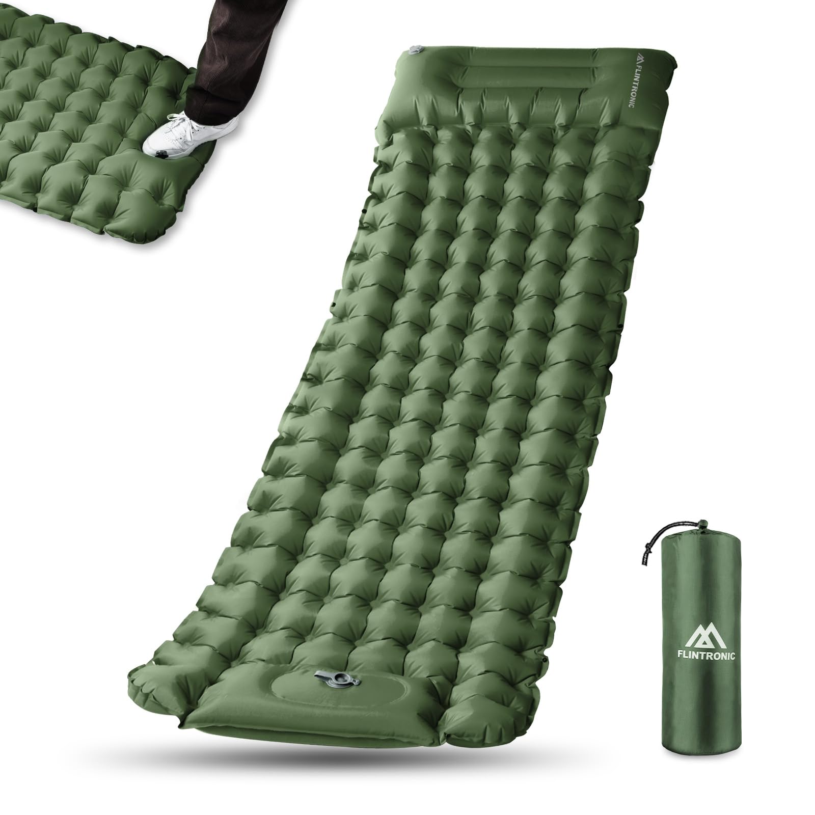 Flintronic Inflatable Outdoor Sleeping Mat, 40D Nylon Material & Waterproof & Good Insulation, 30 Seconds Inflation, Lightweight & Foldable&Small Package，10cm Thick Outdoor Camping Air Mattress(Green)